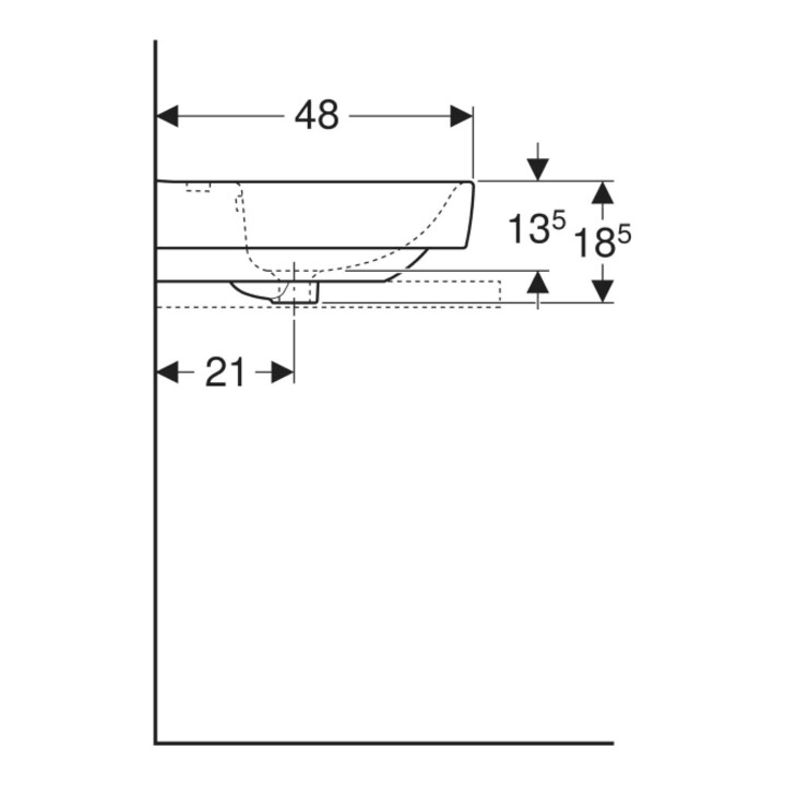 Geberit Aufsatzwaschtisch Renova Plan 75x48cm, HL mit., m ÜL, Ablagefl., we.