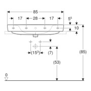 Geberit Aufsatzwaschtisch Renova Plan 85x48cm, Hahnl. mit., m ÜL, we. KeraTect-5