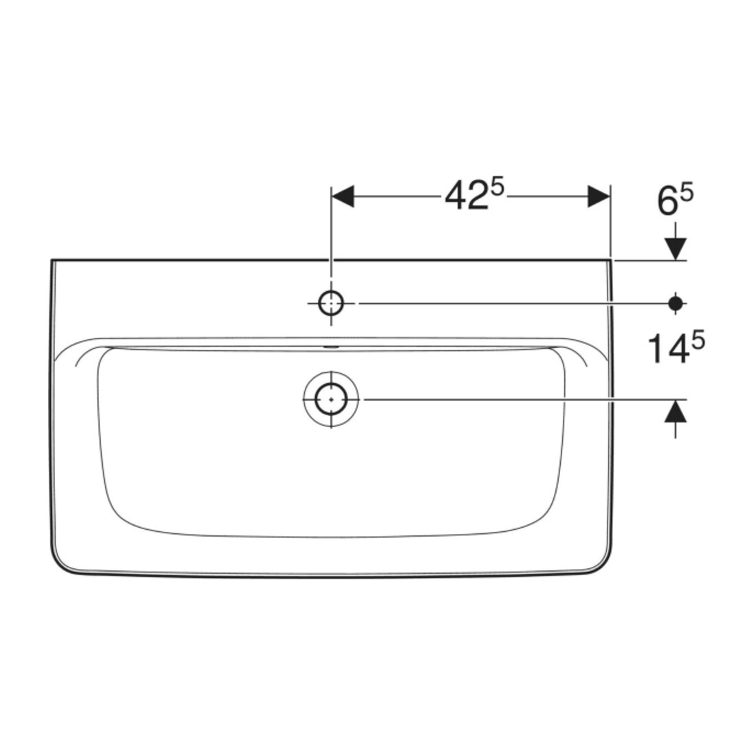 Geberit Aufsatzwaschtisch Renova Plan 85x48cm, Hahnl. mit., mit Überlauf, weiß