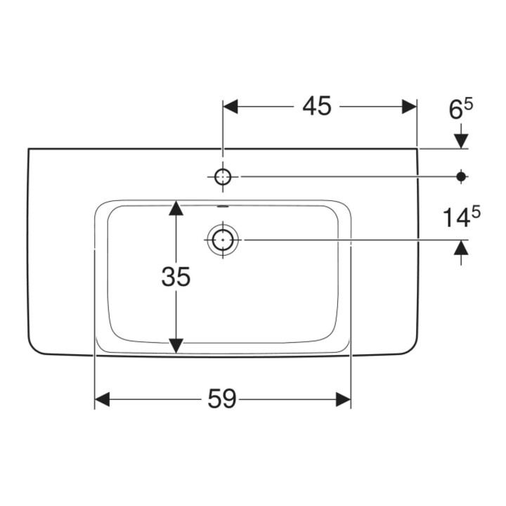 Geberit Aufsatzwaschtisch Renova Plan 90x48cm, HL mi, m Ü, Abl, we. K-Tect