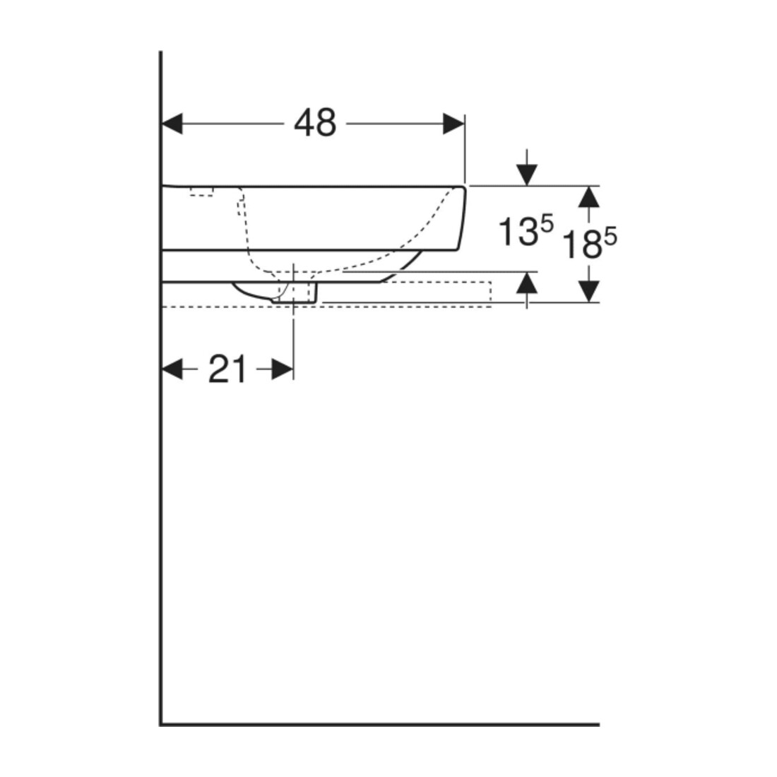 Geberit Aufsatzwaschtisch Renova Plan 90x48cm, HL mi, m Ü, Abl, we. K-Tect