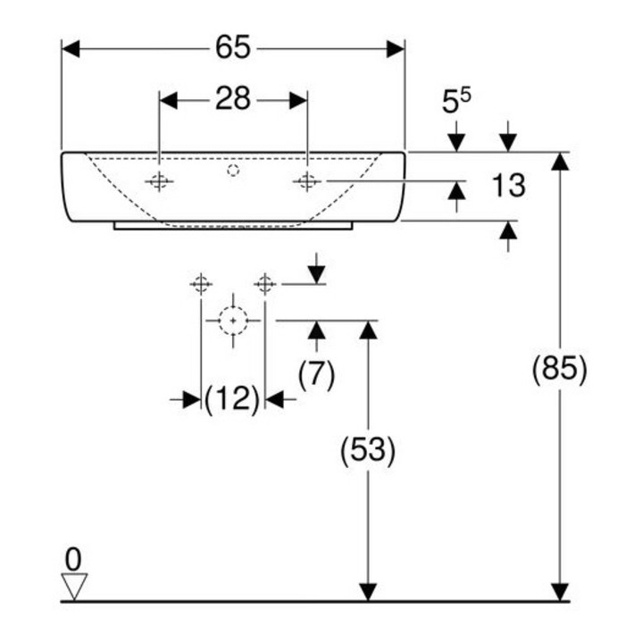 Geberit Aufsatzwaschtisch RENOVA PLAN mit Hahnloch, mit Überlauf 650 x 480 mm weiß