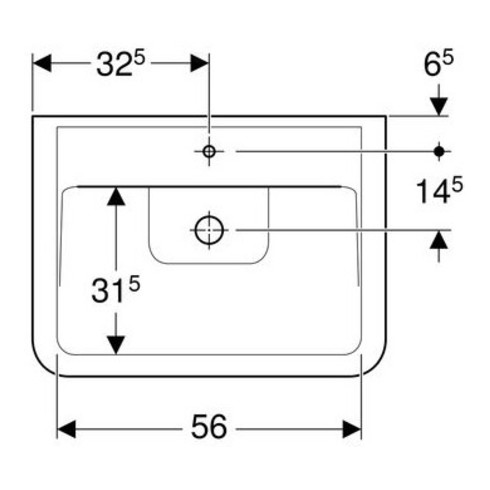 Geberit Aufsatzwaschtisch RENOVA PLAN mit Hahnloch, mit Überlauf 650 x 480 mm weiß