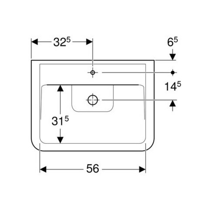 Geberit Aufsatzwaschtisch RENOVA PLAN mit Hahnloch, mit Überlauf 650 x 480 mm weiß