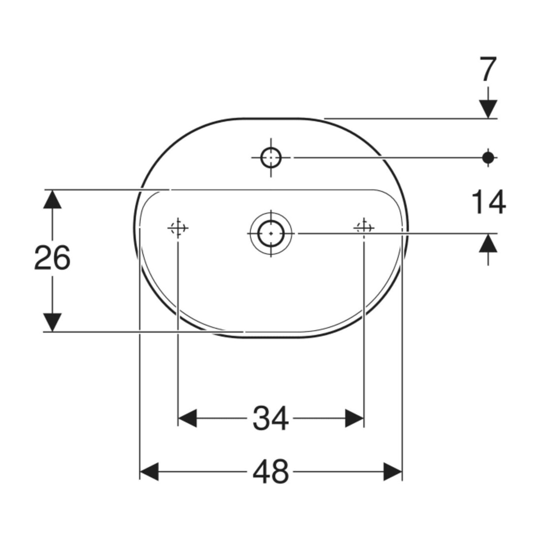 Geberit Aufsatzwaschtisch VariForm 50x40cm, m HLB, o Ü, ellipt., we. K-Tect