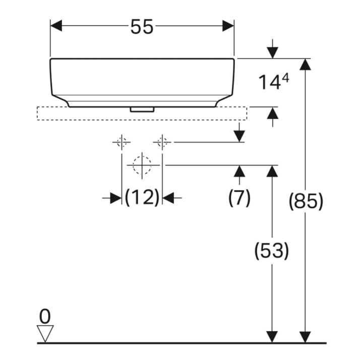 Geberit Aufsatzwaschtisch VariForm 55x40cm, o HL, o ÜL, ellipt., we. K-Tect