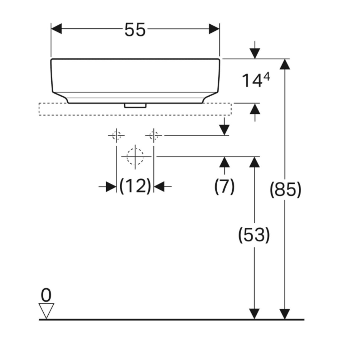 Geberit Aufsatzwaschtisch VariForm 55x40cm, o HL, o ÜL, ellipt., we. K-Tect