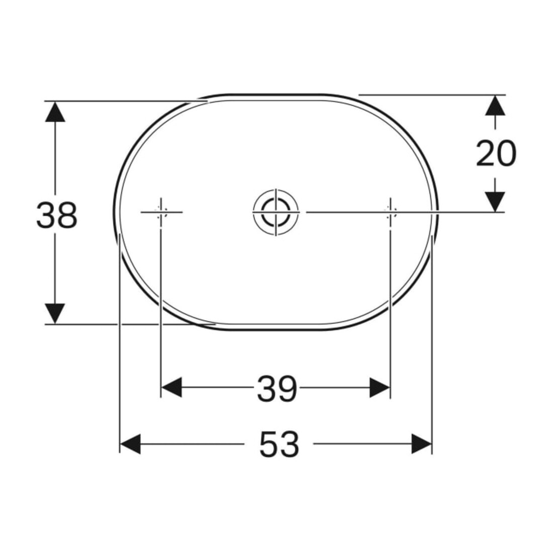 Geberit Aufsatzwaschtisch VariForm 55x40cm, o HL, o ÜL, ellipt., we. K-Tect