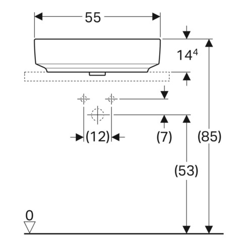 Geberit Aufsatzwaschtisch VariForm 55x40cm, o HL, o. ÜL, ov., we. K-Tect