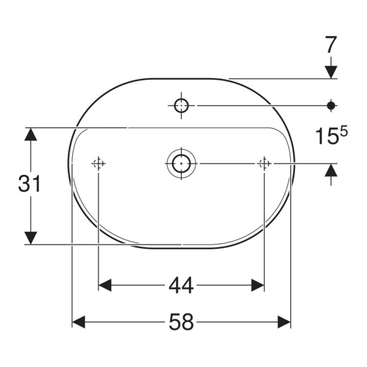 Geberit Aufsatzwaschtisch VariForm 60x45cm, m HLB, o Ü, ellipt., we. K-Tect