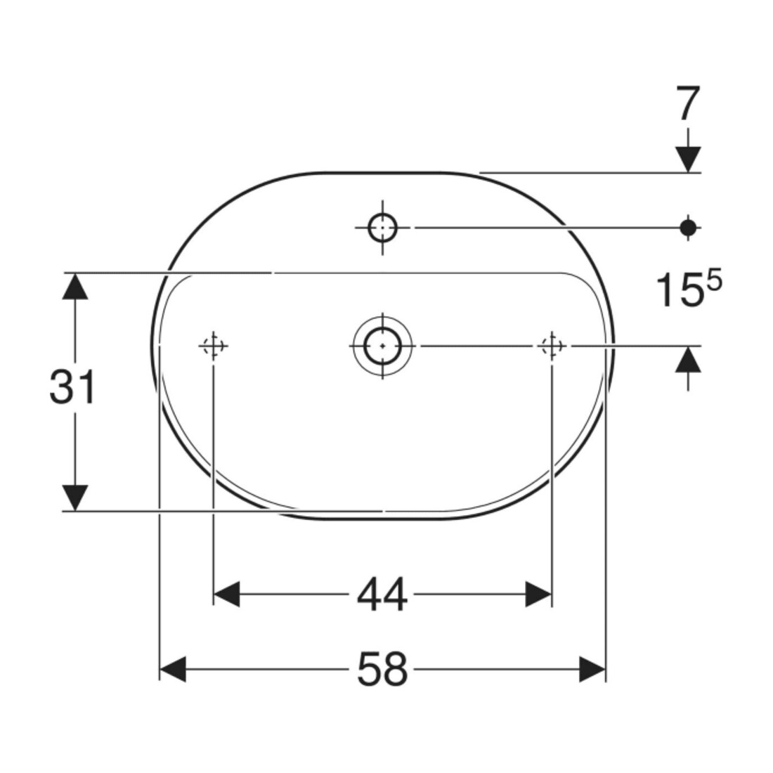 Geberit Aufsatzwaschtisch VariForm 60x45cm, m HLB, o Ü, ellipt., we. K-Tect