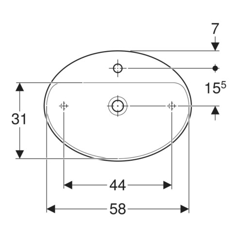 Geberit Aufsatzwaschtisch VariForm 60x45cm, m HLB, o. ÜL, ov., we. K-Tect