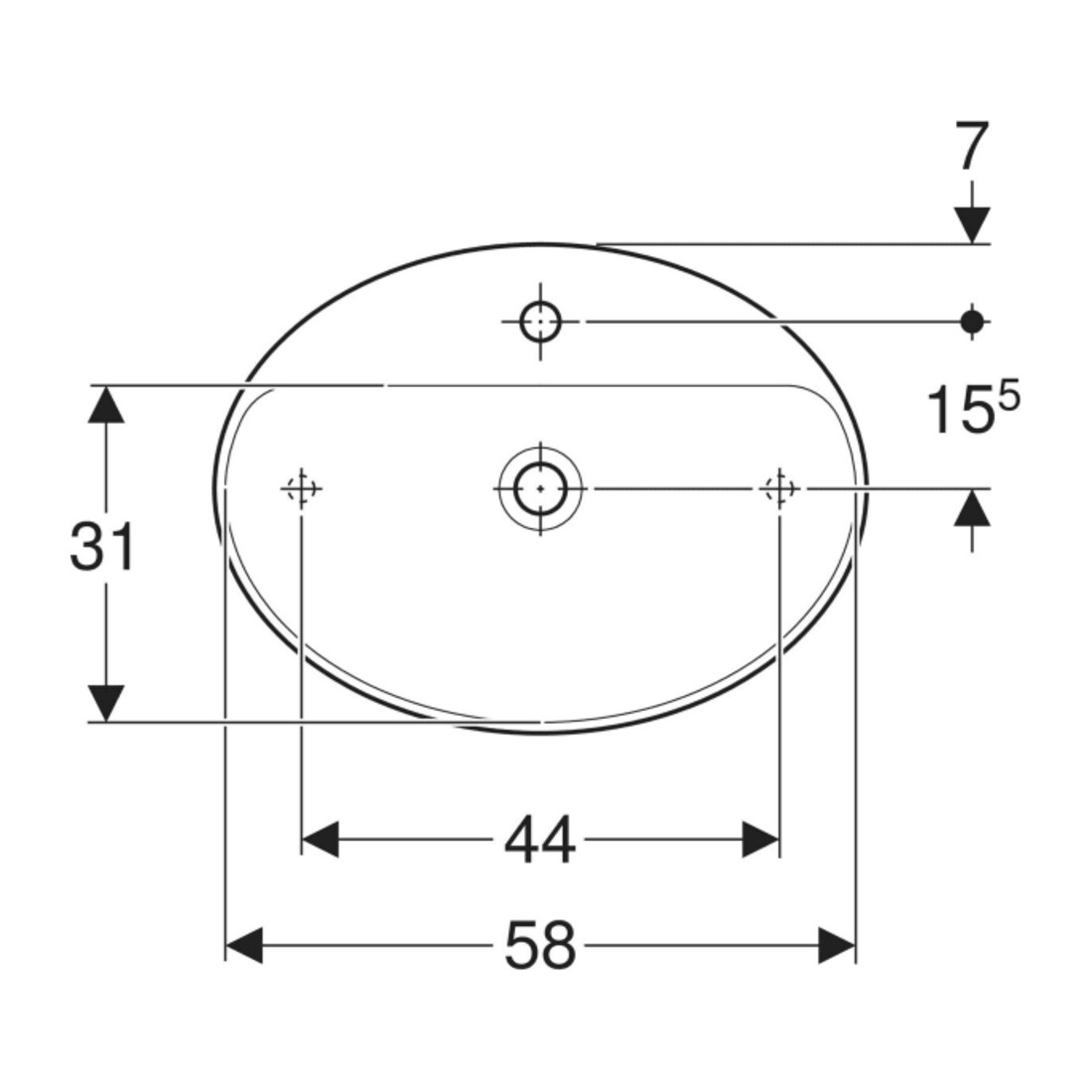 Geberit Aufsatzwaschtisch VariForm 60x45cm, m HLB, o. ÜL, ov., we. K-Tect