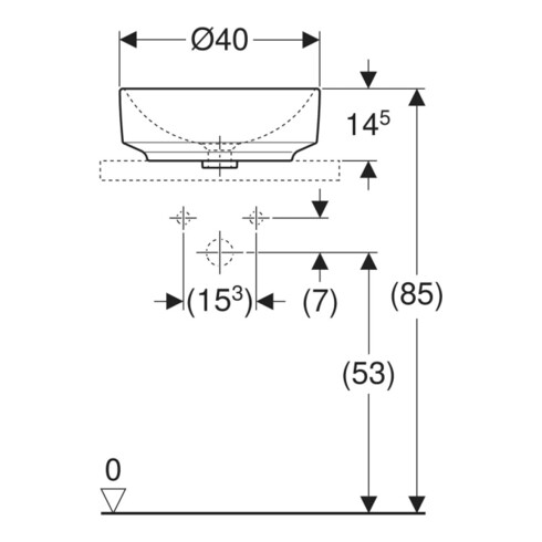 Geberit Aufsatzwaschtisch VariForm d 40cm, o. Hahnl., o. ÜL, rd, we. K-Tect