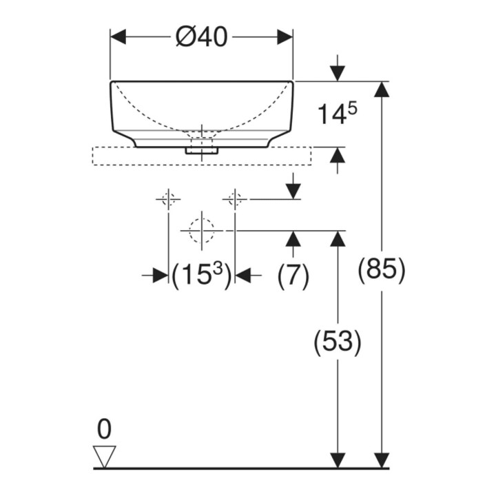 Geberit Aufsatzwaschtisch VariForm d 40cm, o. Hahnl., o. ÜL, rd, we. K-Tect