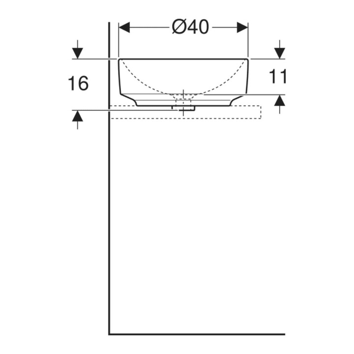 Geberit Aufsatzwaschtisch VariForm d 40cm, o. Hahnl., o. ÜL, rd, we. K-Tect