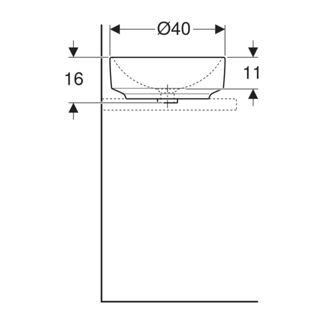 Geberit Aufsatzwaschtisch VariForm d 40cm, o. Hahnl., o. ÜL, rd, we. K-Tect