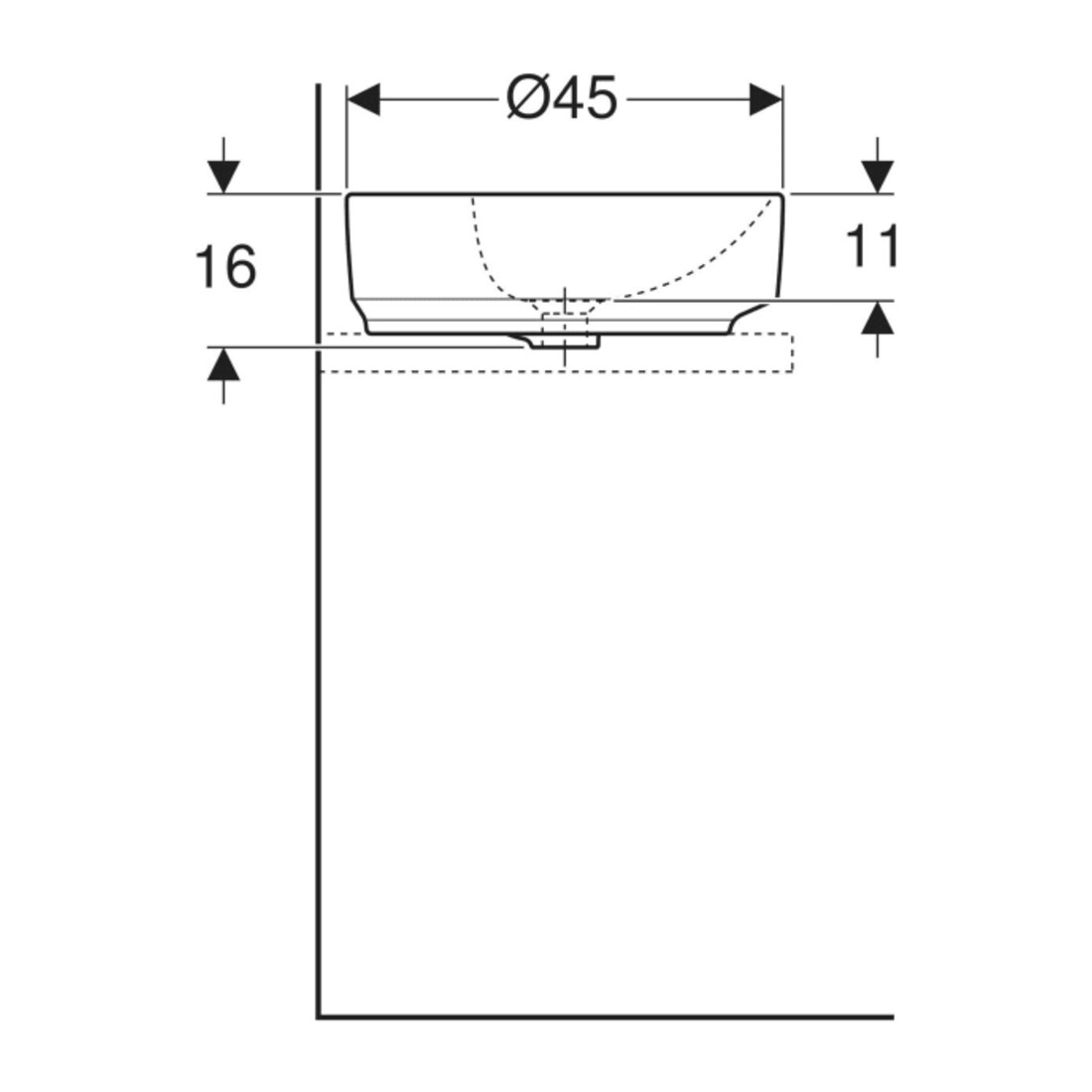 Geberit Aufsatzwaschtisch VariForm d 45cm, m Hahnloch, m ÜL, rund, weiß