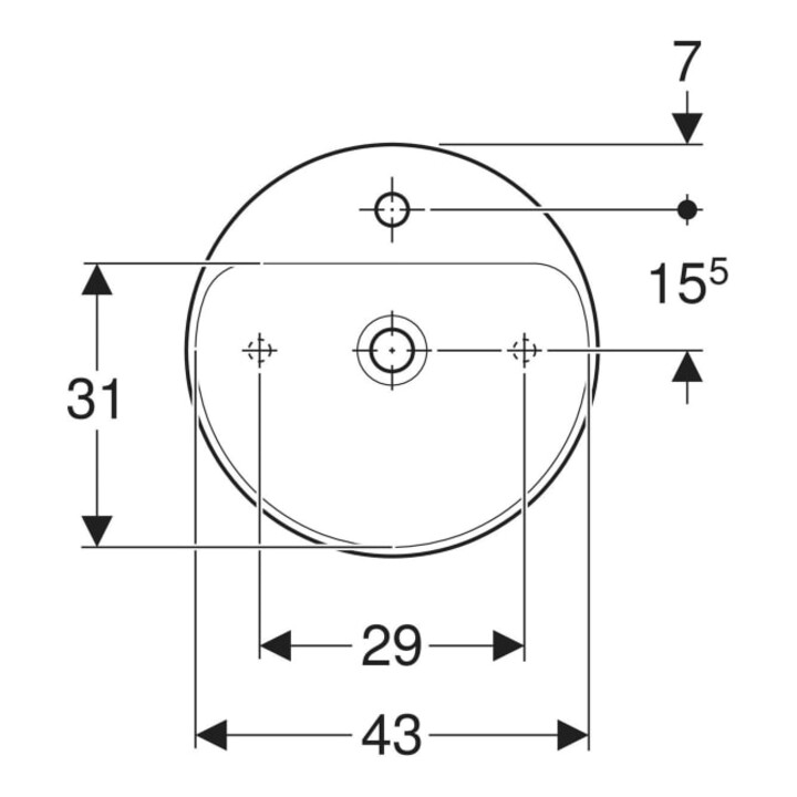 Geberit Aufsatzwaschtisch VariForm d 45cm, m HLB, o. ÜL, rd, we. K-Tect