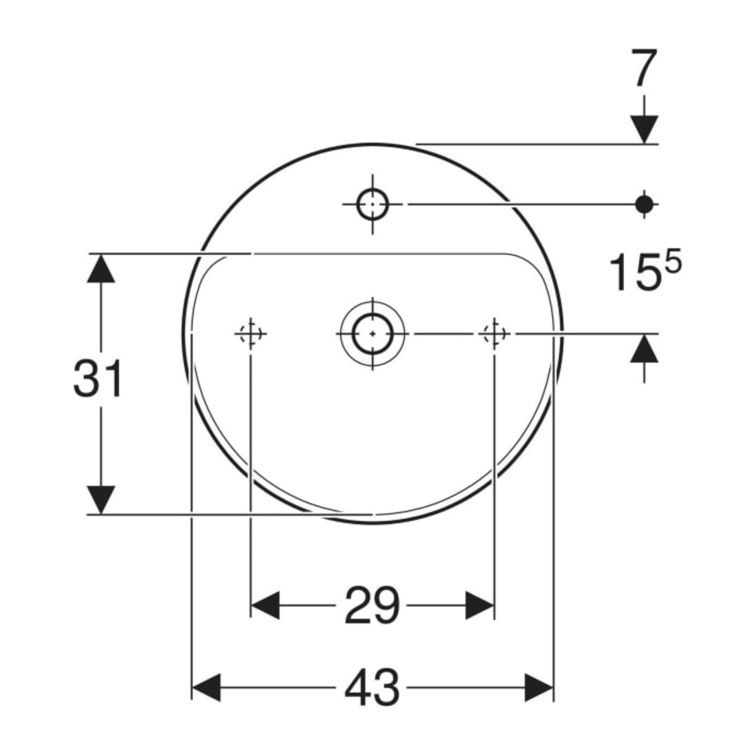 Geberit Aufsatzwaschtisch VariForm d 45cm, m HLB, o. ÜL, rd, we. K-Tect