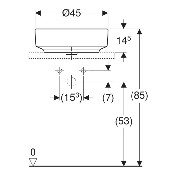 Geberit Aufsatzwaschtisch VariForm d 45cm, m HLB, o. ÜL, rd, we. K-Tect