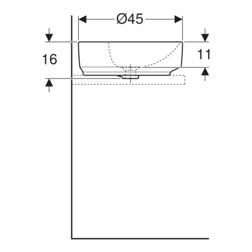 Geberit Aufsatzwaschtisch VariForm d 45cm, m HLB, o. ÜL, rd, we. K-Tect