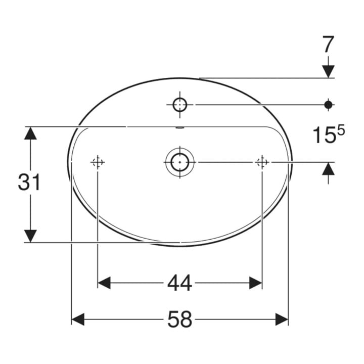 Geberit Aufsatzwaschtisch VariForm w K-Tect, 60x45cm, m Hahnloch, m ÜL, ov.