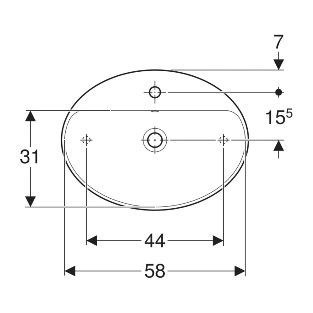 Geberit Aufsatzwaschtisch VariForm w K-Tect, 60x45cm, m Hahnloch, m ÜL, ov.