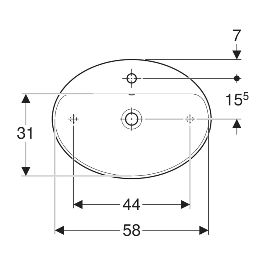 Geberit Aufsatzwaschtisch VariForm we., 60x45cm, m Hahnloch, m ÜL, oval