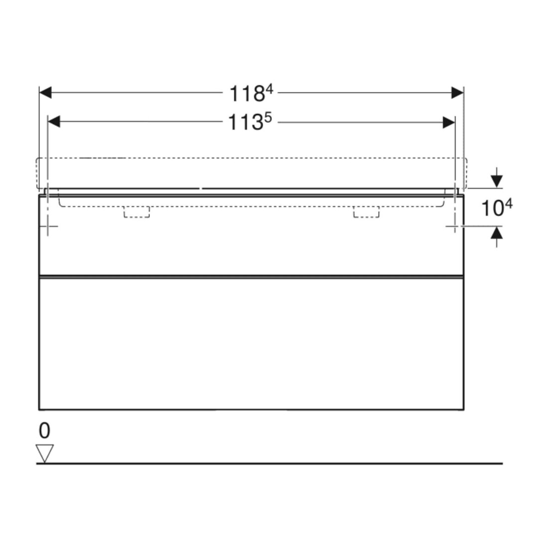 Geberit Dop.-WT-Schr. Smyle Square 118,4x61,7x47cm, 2 Laden, sandgr. hgl