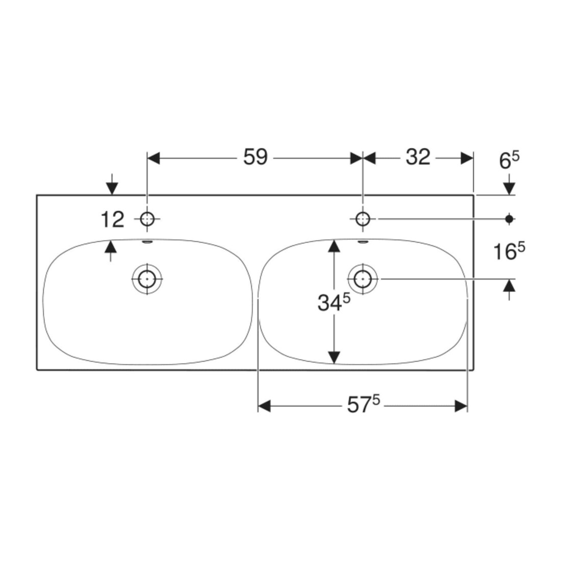 Geberit Doppelwaschtisch Acanto 120x48,2cm, m HL, m ÜL, weiß KeraTect