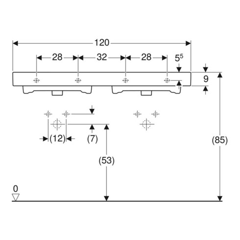 Geberit Doppelwaschtisch iCon 1200 x 485 mm, mit Hahnloch, mit Überlauf weiß