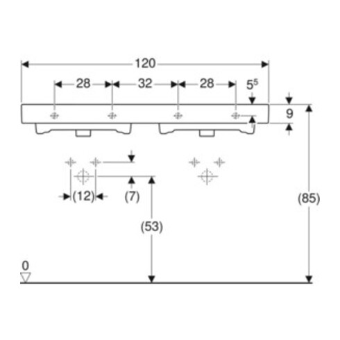 Geberit Doppelwaschtisch iCon 120x48,5cm, m Hahnl., mit Überlauf, weiß
