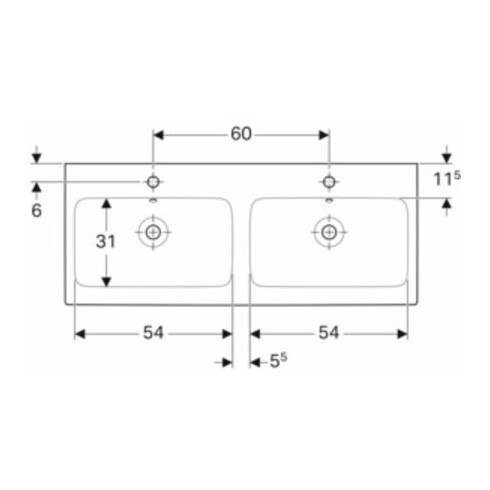 Geberit Doppelwaschtisch iCon 120x48,5cm, m Hahnl., mit Überlauf, weiß