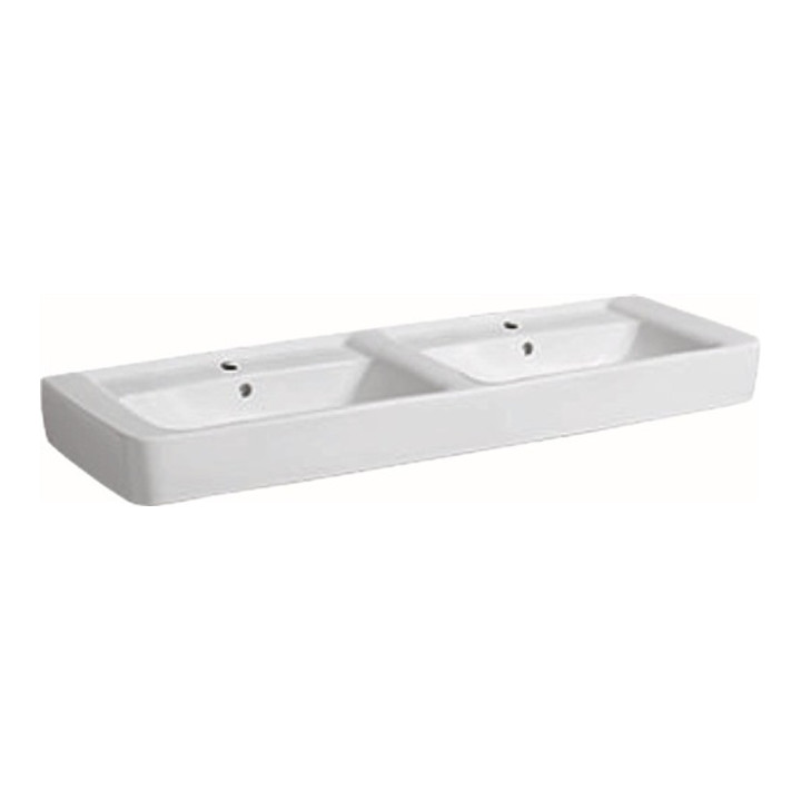 Geberit Doppelwaschtisch RENOVA PLAN 1300 x 480 mm, mit Hahnloch, mit Überlauf weiß