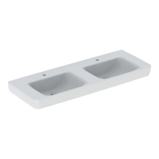 Geberit Doppelwaschtisch Renova Plan 130x48cm, Hahnl. mit., o. Überlauf, weiß