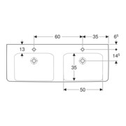 Geberit Doppelwaschtisch Renova Plan 130x48cm, Hahnl. mit., o. ÜL, we. K-Tect-4