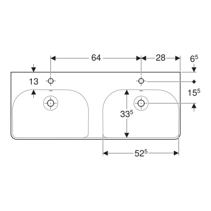 Geberit Doppelwaschtisch Smyle Square 120x48cm, m Hahnloch, mit Überlauf, weiß