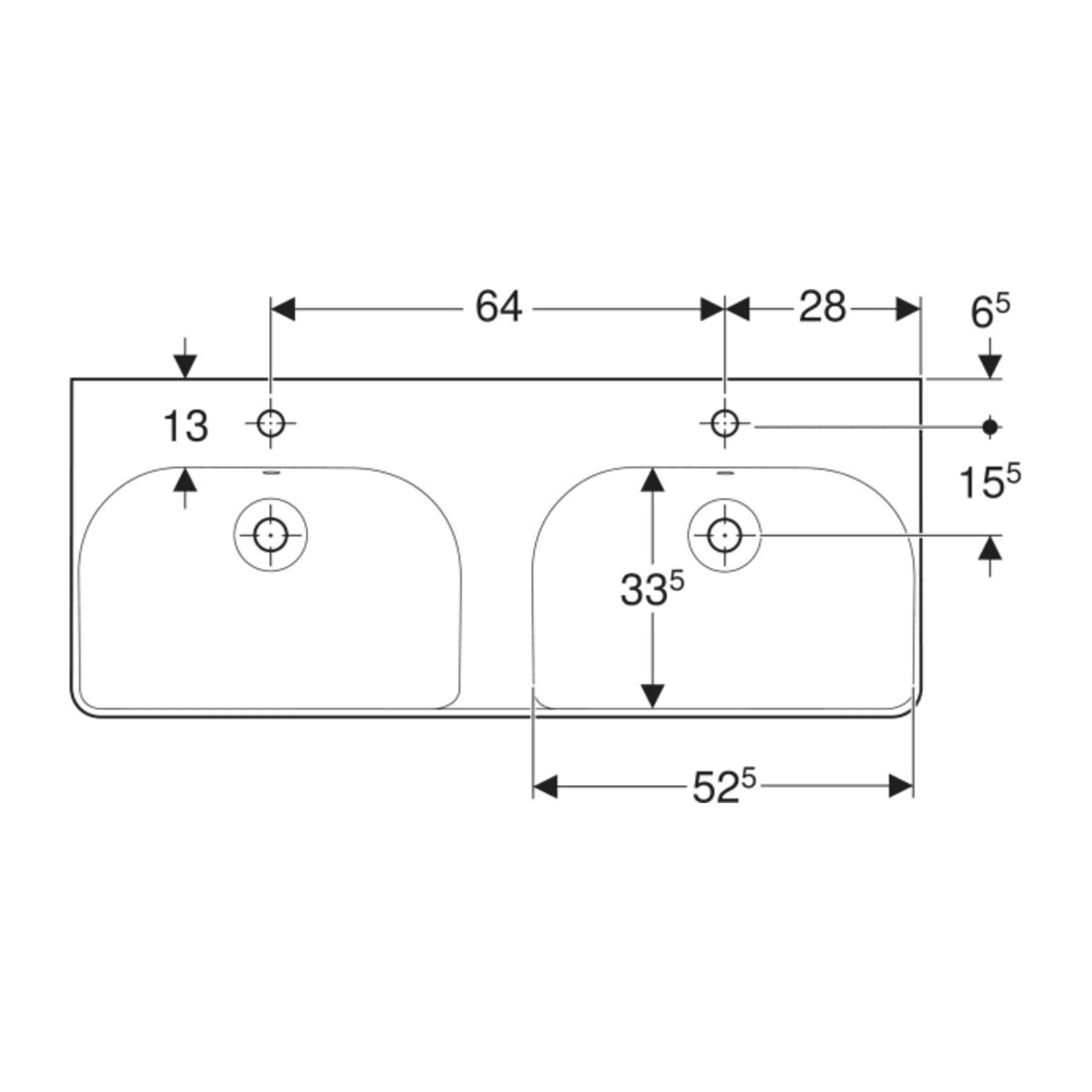 Geberit Doppelwaschtisch Smyle Square 120x48cm, m Hahnloch, mit Überlauf, weiß