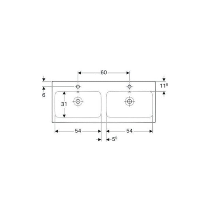 Geberit Double vasque iCon 120x48,5 cm, avec robinet, trop-plein, blanc