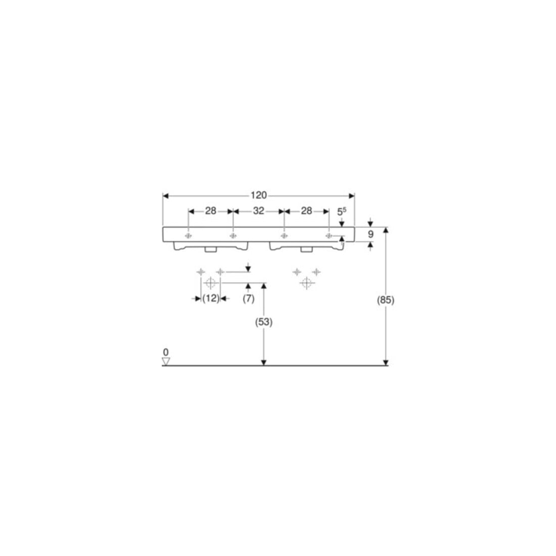 Geberit Double vasque iCon 120x48,5 cm, avec robinet, trop-plein, blanc