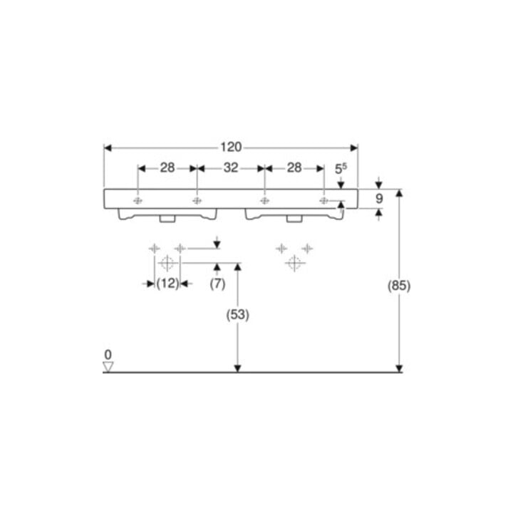 Geberit Double vasque iCon 120x48,5 cm, avec robinet, trop-plein, blanc