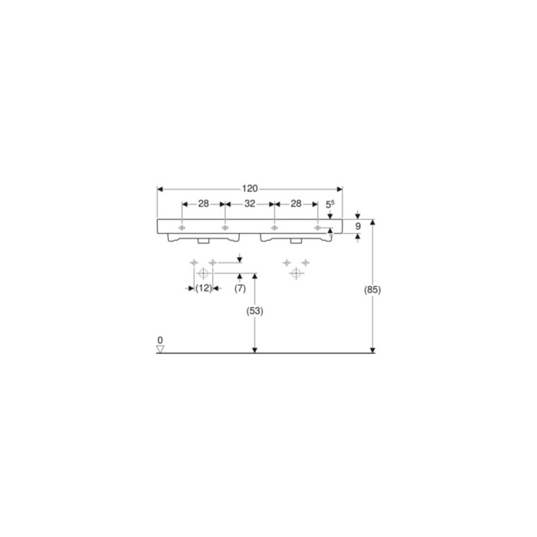 Geberit Double vasque iCon 120x48,5 cm, avec robinet, trop-plein, blanc