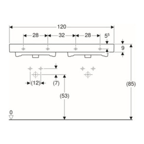 Geberit Double vasque iCon 120x48,5 cm, avec robinet, trop-plein, blanc