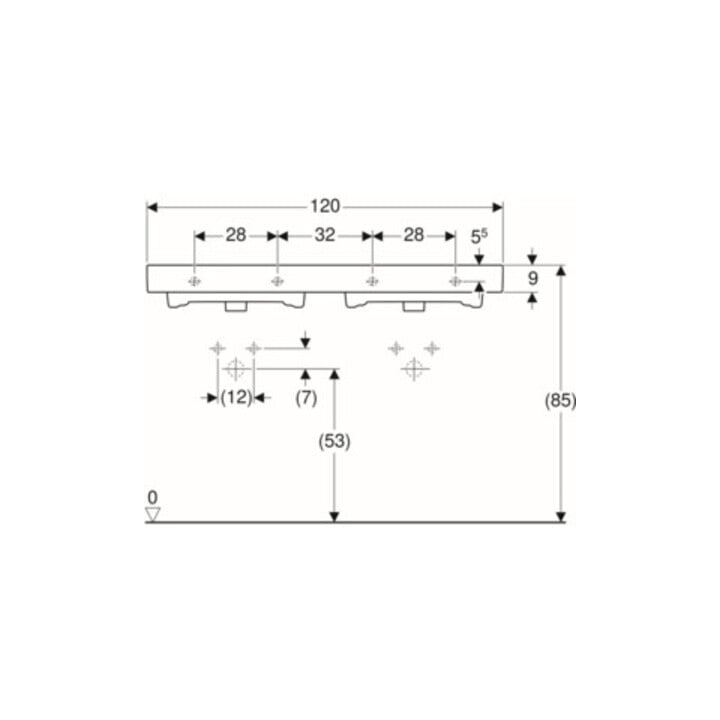 Geberit Double vasque iCon 120x48,5 cm, avec robinet, trop-plein, blanc