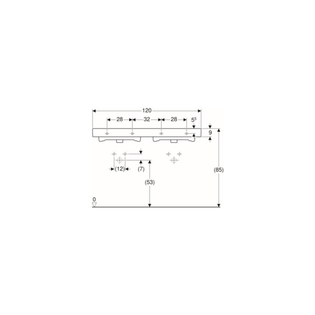 Geberit Double vasque iCon 120x48,5 cm, avec robinet, trop-plein, blanc