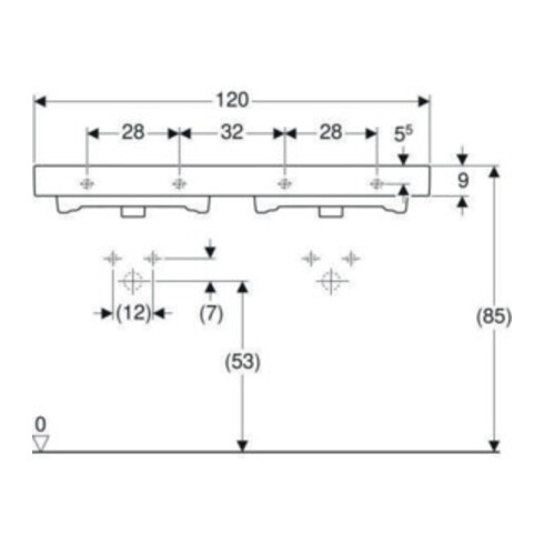 Geberit Double vasque iCon 120x48,5 cm, avec robinet, trop-plein, blanc