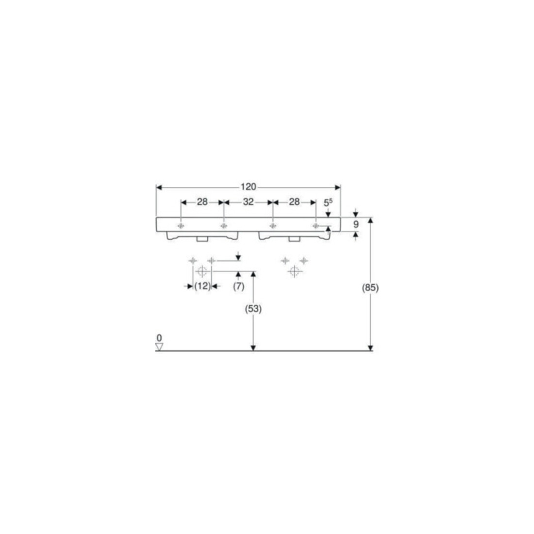 Geberit Double vasque iCon 120x48,5 cm, avec robinet, trop-plein, blanc