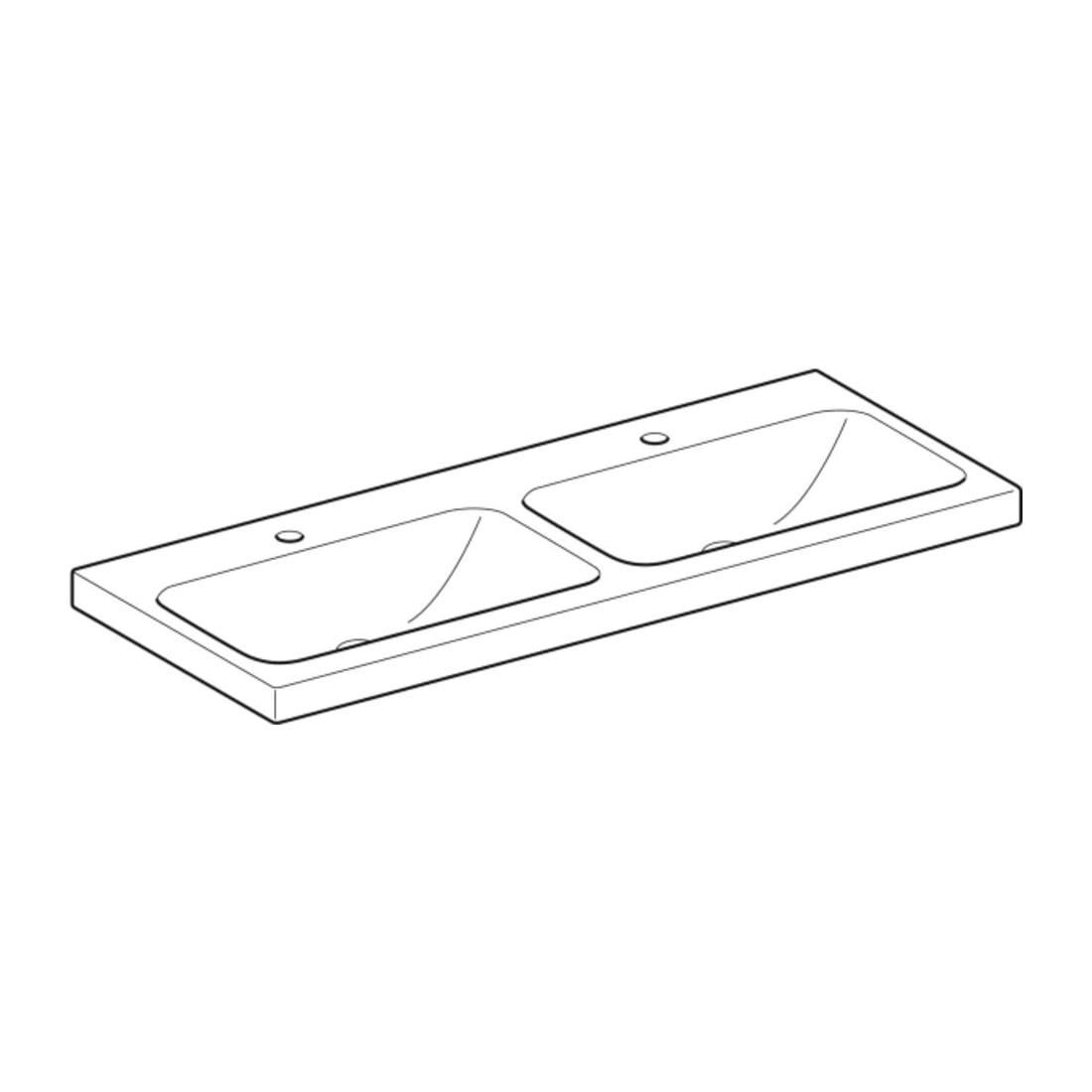 Geberit Double vasque iCon 120x48 cm, robinetterie intégrée, sans trop-plein, blanc K-Tect