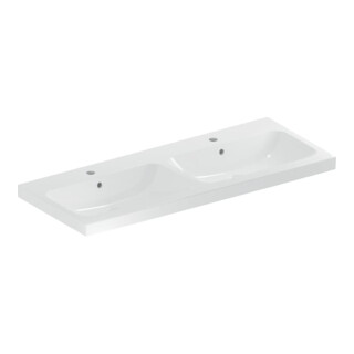 Geberit Double vasque iCon 120x48 cm, robinetterie milieu, avec trop-plein, blanc K-Tect